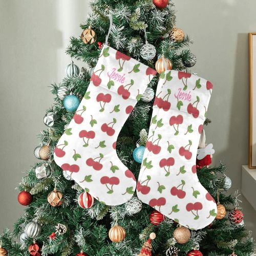  NZOOHY Cherry Pattern Personalized Christmas Stocking with Name, Custom Decoration Fireplace Hanging Stockings for Family Ornaments Holiday Party