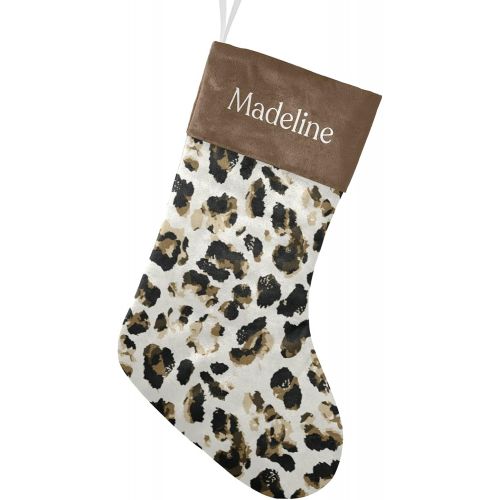  NZOOHY Leopard Skin Pattern Christmas Stocking Custom Sock, Fireplace Hanging Stockings with Name Family Holiday Party Decor