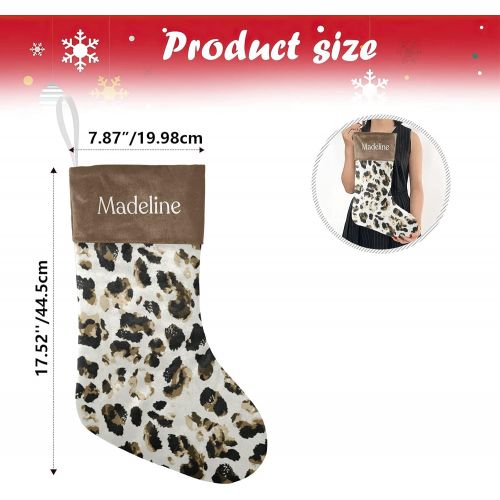  NZOOHY Leopard Skin Pattern Christmas Stocking Custom Sock, Fireplace Hanging Stockings with Name Family Holiday Party Decor