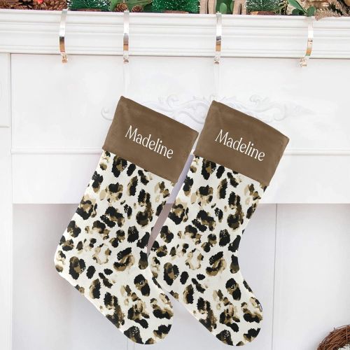  NZOOHY Leopard Skin Pattern Christmas Stocking Custom Sock, Fireplace Hanging Stockings with Name Family Holiday Party Decor