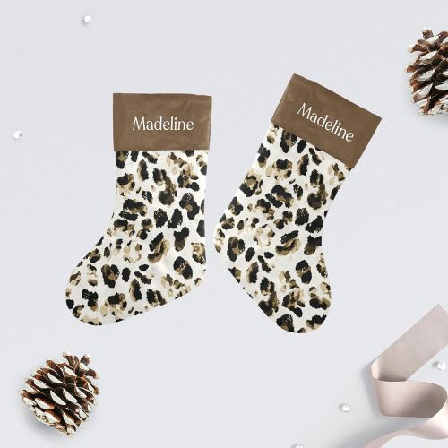  NZOOHY Leopard Skin Pattern Christmas Stocking Custom Sock, Fireplace Hanging Stockings with Name Family Holiday Party Decor