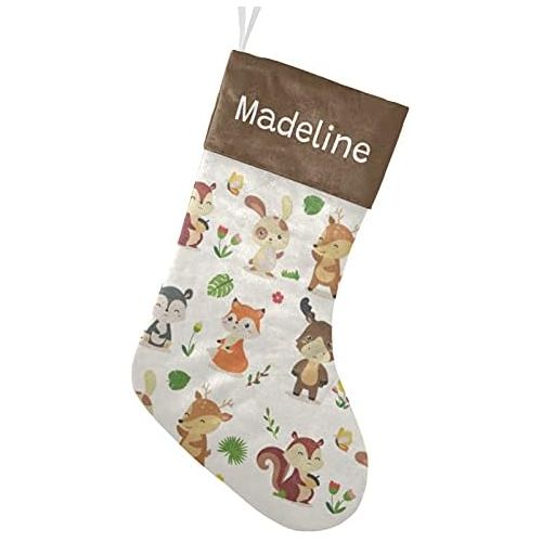  NZOOHY Cute Woodland Animals Christmas Stocking Custom Sock, Fireplace Hanging Stockings with Name Family Holiday Party Decor