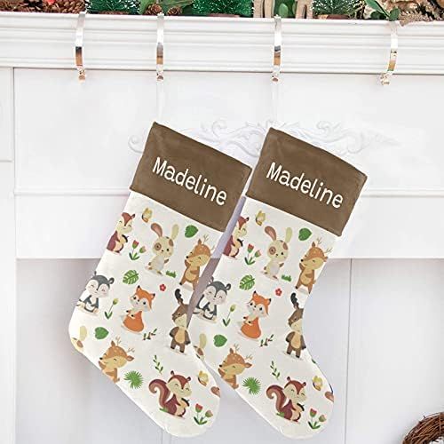  NZOOHY Cute Woodland Animals Christmas Stocking Custom Sock, Fireplace Hanging Stockings with Name Family Holiday Party Decor