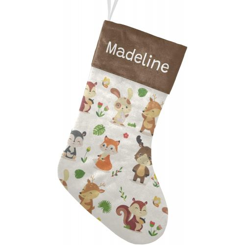  NZOOHY Cute Woodland Animals Christmas Stocking Custom Sock, Fireplace Hanging Stockings with Name Family Holiday Party Decor