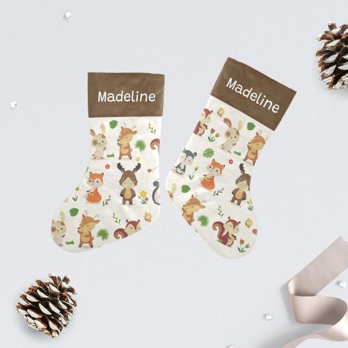  NZOOHY Cute Woodland Animals Christmas Stocking Custom Sock, Fireplace Hanging Stockings with Name Family Holiday Party Decor