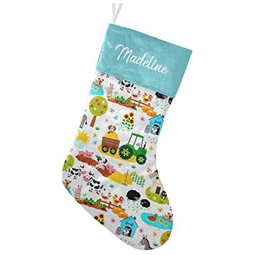 NZOOHY Cute Farm Animal Cow Pig Dog Christmas Stocking Custom Sock, Fireplace Hanging Stockings with Name Family Holiday Party Decor