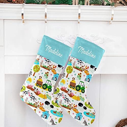  NZOOHY Cute Farm Animal Cow Pig Dog Christmas Stocking Custom Sock, Fireplace Hanging Stockings with Name Family Holiday Party Decor