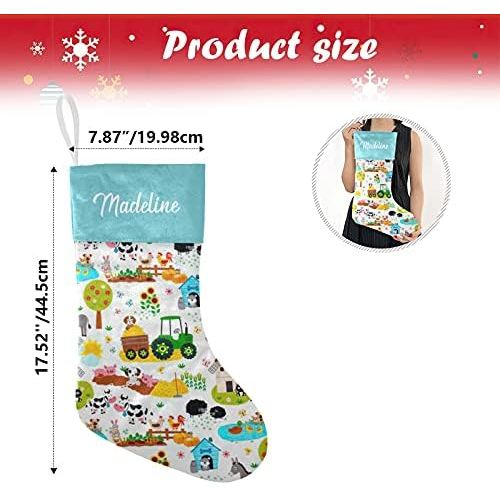  NZOOHY Cute Farm Animal Cow Pig Dog Christmas Stocking Custom Sock, Fireplace Hanging Stockings with Name Family Holiday Party Decor