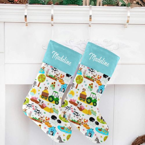  NZOOHY Cute Farm Animal Cow Pig Dog Christmas Stocking Custom Sock, Fireplace Hanging Stockings with Name Family Holiday Party Decor