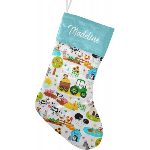  NZOOHY Cute Farm Animal Cow Pig Dog Christmas Stocking Custom Sock, Fireplace Hanging Stockings with Name Family Holiday Party Decor