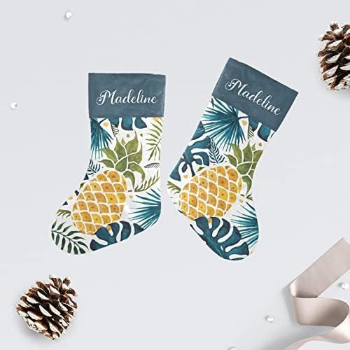  NZOOHY Palm Leaves Pineapple Art Christmas Stocking Custom Sock, Fireplace Hanging Stockings with Name Family Holiday Party Decor