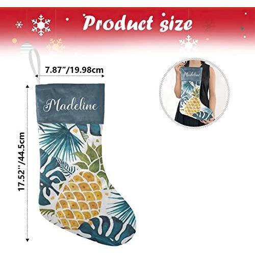  NZOOHY Palm Leaves Pineapple Art Christmas Stocking Custom Sock, Fireplace Hanging Stockings with Name Family Holiday Party Decor