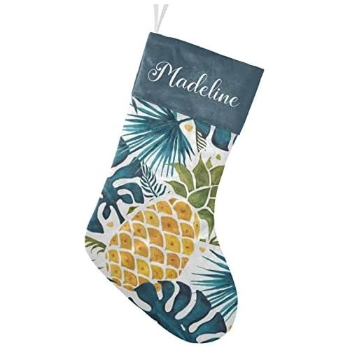  NZOOHY Palm Leaves Pineapple Art Christmas Stocking Custom Sock, Fireplace Hanging Stockings with Name Family Holiday Party Decor