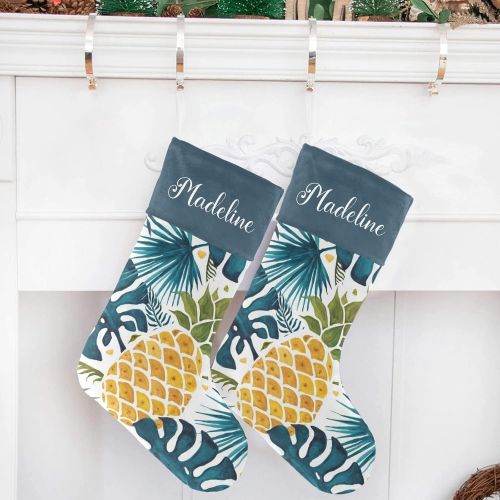  NZOOHY Palm Leaves Pineapple Art Christmas Stocking Custom Sock, Fireplace Hanging Stockings with Name Family Holiday Party Decor