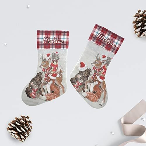  NZOOHY Christmas Woodland Animal Snow Christmas Stocking Custom Sock, Fireplace Hanging Stockings with Name Family Holiday Party Decor