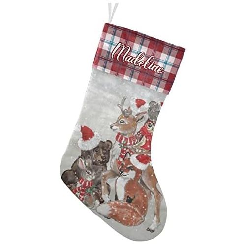  NZOOHY Christmas Woodland Animal Snow Christmas Stocking Custom Sock, Fireplace Hanging Stockings with Name Family Holiday Party Decor