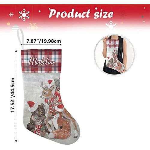  NZOOHY Christmas Woodland Animal Snow Christmas Stocking Custom Sock, Fireplace Hanging Stockings with Name Family Holiday Party Decor