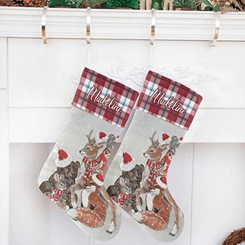  NZOOHY Christmas Woodland Animal Snow Christmas Stocking Custom Sock, Fireplace Hanging Stockings with Name Family Holiday Party Decor