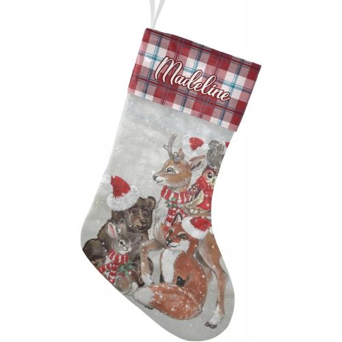  NZOOHY Christmas Woodland Animal Snow Christmas Stocking Custom Sock, Fireplace Hanging Stockings with Name Family Holiday Party Decor