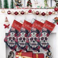 NZOOHY Sugar Skull Floral Personalized Christmas Stocking with Name, Custom Decoration Fireplace Hanging Stockings for Family Ornaments Holiday Party