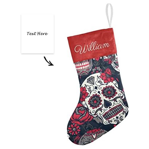  NZOOHY Sugar Skull Floral Personalized Christmas Stocking with Name, Custom Decoration Fireplace Hanging Stockings for Family Ornaments Holiday Party