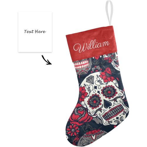  NZOOHY Sugar Skull Floral Personalized Christmas Stocking with Name, Custom Decoration Fireplace Hanging Stockings for Family Ornaments Holiday Party