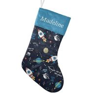 NZOOHY Space Planet Rocket Christmas Stocking Custom Sock, Fireplace Hanging Stockings with Name Family Holiday Party Decor