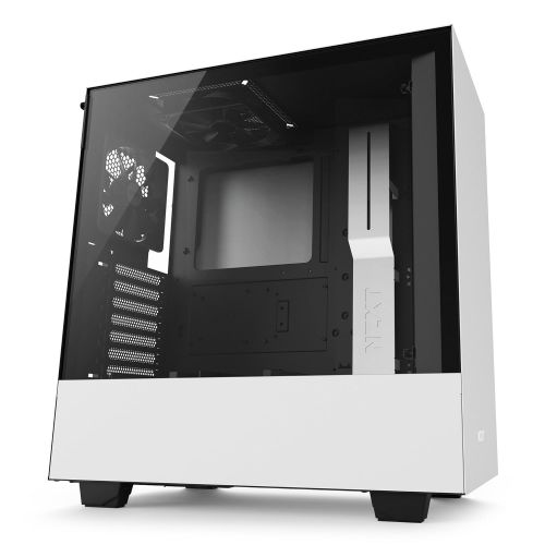  NZXT H500  Compact ATX Mid-Tower Case  Tempered Glass Panel  All-Steel Construction  Enhanced Cable Management System  Water-Cooling Ready - WhiteBlack