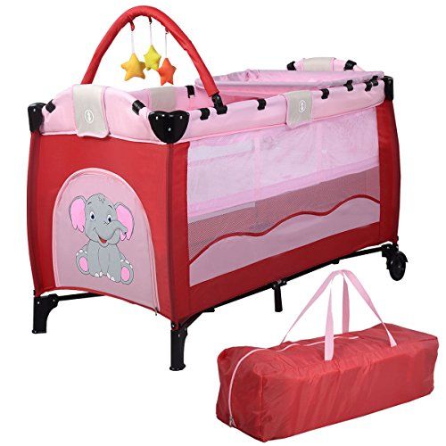  Na New Pink Baby Crib Playpen Playard Pack Travel Infant Bassinet Bed Foldable