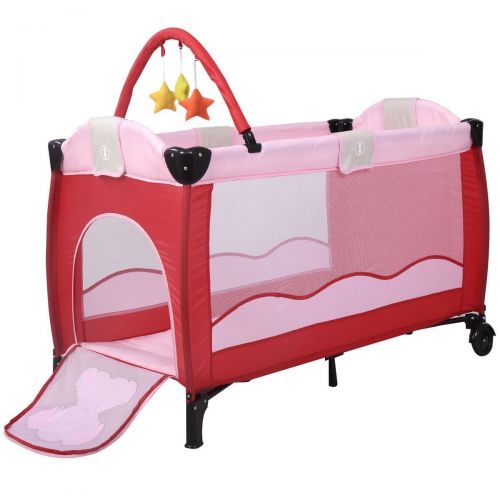  Na New Pink Baby Crib Playpen Playard Pack Travel Infant Bassinet Bed Foldable
