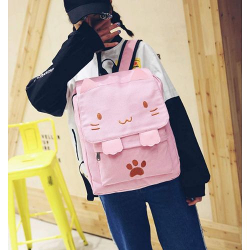  NaOHshp Japanese Style Cute Cat Print Backpack Daily Traval Daypack For Teen Girls Women