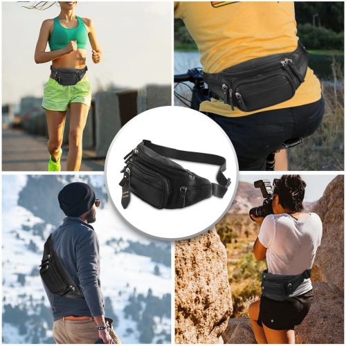  Nabob Leather Fanny Pack Waist Bag Multifunction Genuine Leather Hip Bum Bag Travel Pouch for Men and Women- Multiple Pockets & Sturdy Zippers Ideal for Hiking Running And Cycling