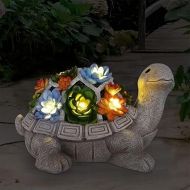 Nacome Solar Garden Outdoor Statues Turtle with Succulent and 7 LED Lights - Lawn Decor Tortoise Statue for Patio, Balcony, Yard Ornament - Unique Housewarming Gifts