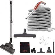 Nadair Central Vacuum Attachment Cleaning Tool Kit-Air-Driven Carpet Brush Multi Set-30ft Vac Dual Votage Switch Control Hose, 30 ft, Grey - KIT-02-30-284
