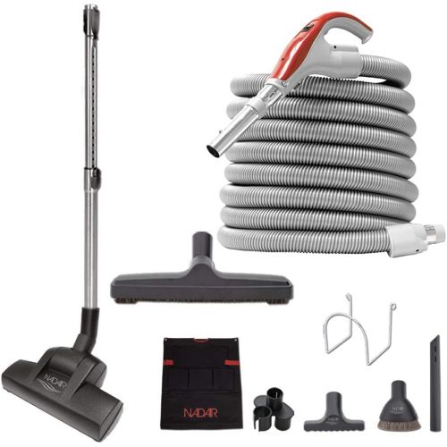  Nadair Central Vacuum Attachment Cleaning Tool Kit-Air-Driven Carpet Brush Multi Set-30ft Vac Dual Votage Switch Control Hose, 30 ft, Grey - KIT-02-30-284