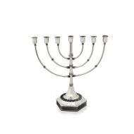 NadavArt Silver Mid-size Menorah, Seven Branches Menorah, Filigree patterns, made in Israel Traditional Judaica, Jewish holiday gift, Home Decor,