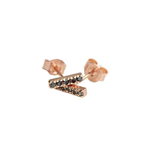  Nadean Designs Rose Gold Black Diamond Bar Stud Earring- Line- Bar Stud-14k Rose Gold- Real Black Diamond