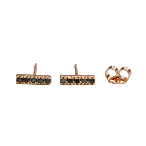  Nadean Designs Rose Gold Black Diamond Bar Stud Earring- Line- Bar Stud-14k Rose Gold- Real Black Diamond