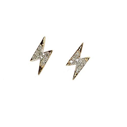  Nadean Designs Diamond Lightning Bolt Stud Earring- 14k Gold (.11ctw)-Genuine White Diamond