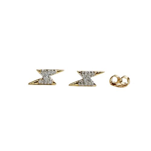  Nadean Designs Diamond Lightning Bolt Stud Earring- 14k Gold (.11ctw)-Genuine White Diamond