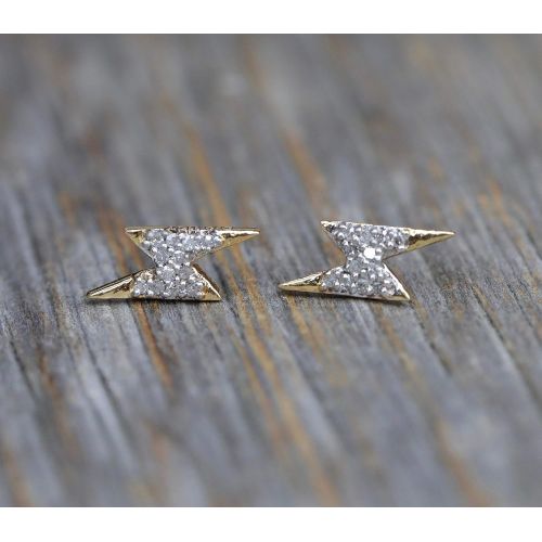  Nadean Designs Diamond Lightning Bolt Stud Earring- 14k Gold (.11ctw)-Genuine White Diamond