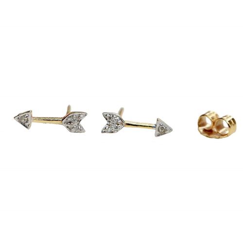  Nadean Designs Diamond Arrow Stud Earring- 14k Gold (.06 cttw)-Genuine White Diamond