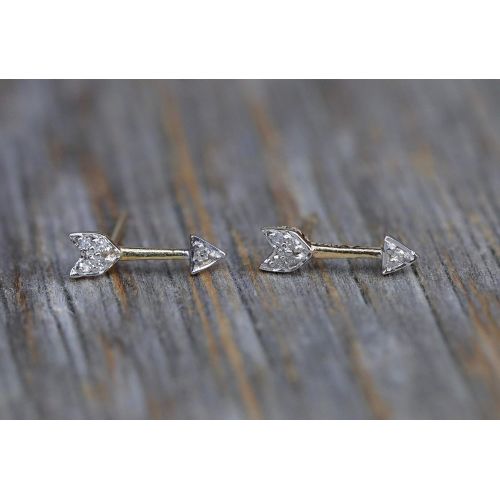  Nadean Designs Diamond Arrow Stud Earring- 14k Gold (.06 cttw)-Genuine White Diamond
