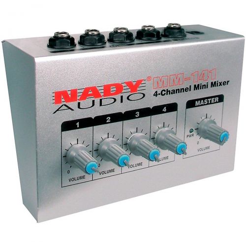  Nady},description:The affordable Nady MM-141 4-Channel Mini Mixer features 4 mono 14 inputs with individual volume controls and 14 unbalanced output with master volume control to