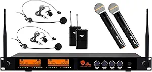 Nady DW-44 Quad Digital Wireless Handheld, Lapel & Headset Microphone System - Ultra-Low Latency with QPSK Modulation - Four XLR and Mixed 1/4” outputs - Fixed Frequency
