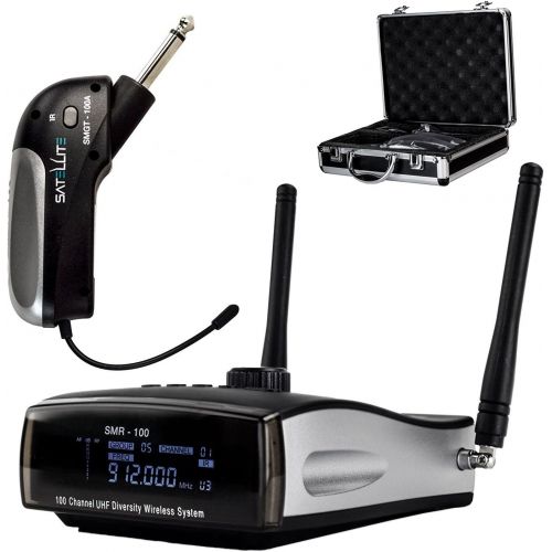  Nady Satellite SMGT-100A 100-Channel True Diversity Wireless Instrument System for Guitar, bass, Violin - Portable & AA Batteries Operation - Includes Metal Carrying case. 30° Angl