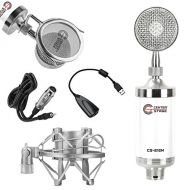 Nady CenterStage CS-212 Studio BroadcastPodcast & Recording Condenser Vocal Microphone Bundle Kit with Pop Filter + Shockmount + XLR to 3.5mm Cable + USB Soundcard