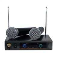 Nady DKW DUO HT PR VHF Dual Wireless Handheld Microphone System  includes 2 microphones, AC adapter and audio cable  Easy setup  Karaoke, performance, presentation, public addr