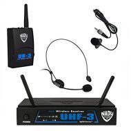 Nady UHF-3 Wireless Headset + Lapel  Lavaliere Microphone System with True Diversity  2 Microphone Bundle (HM-3 + LM-14) Use The Microphone Best Suited To Your Application