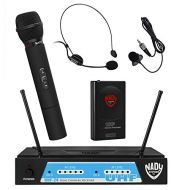 Nady UHF-24 Handheld / Lapel / Headset Microphone Dual Wireless System with True Diversity - 3 Microphone Bundle (UH-4 + LM-14 + HM-3)